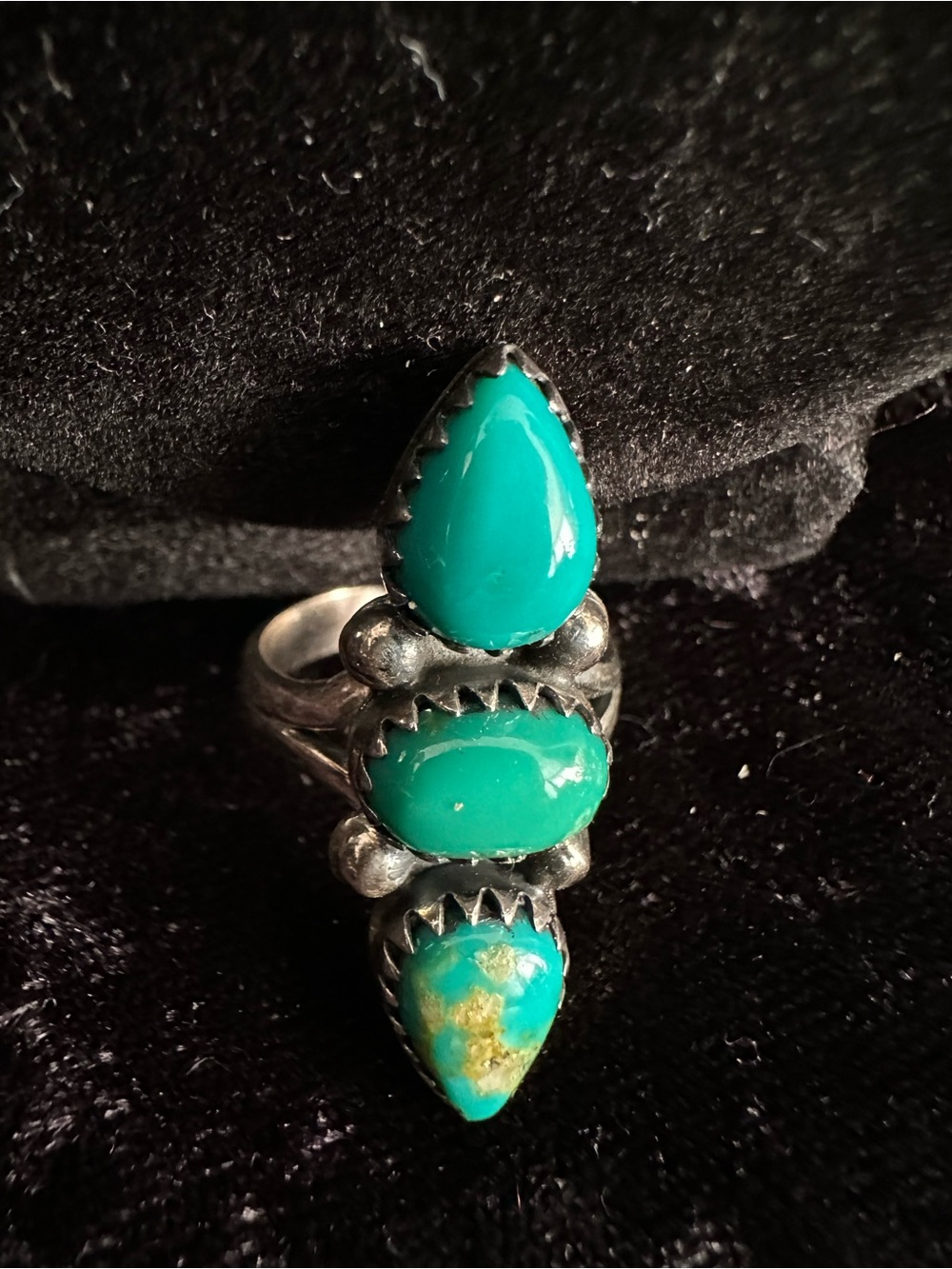 Navajo Turquoise Triple-Stone Silver Statement Ring